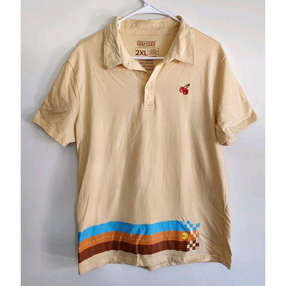 pac-man Lootwear Exclusive Embroidered Polo Shirt Men's 2XL Yellow 0948